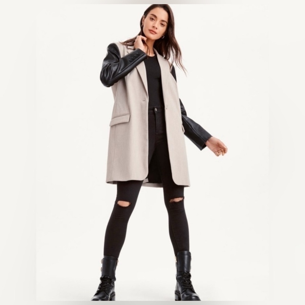 DKNY Longline Mixed Material Blazer Jacket
